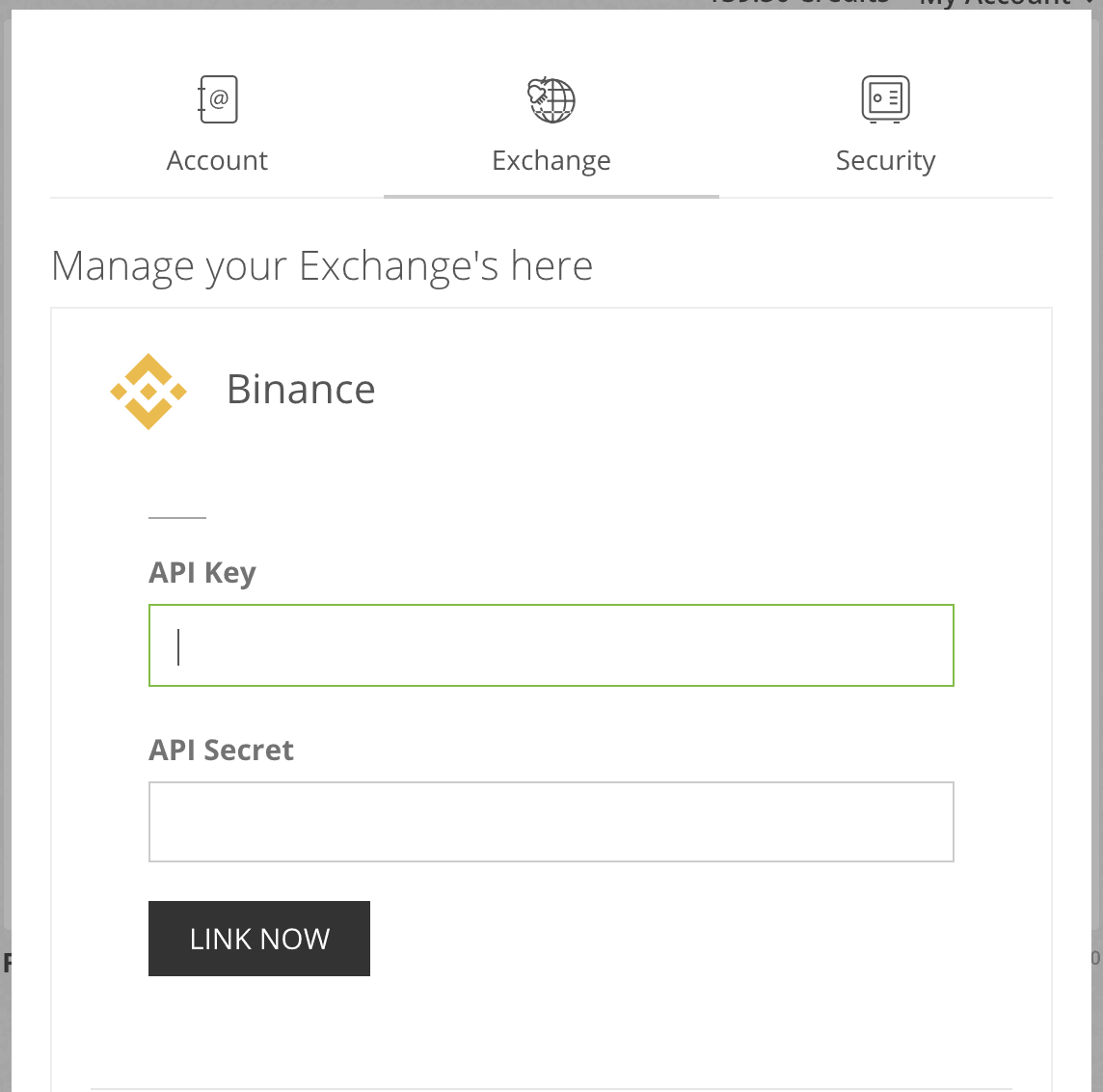 AltPump.io Account Settings Exchanges Binance