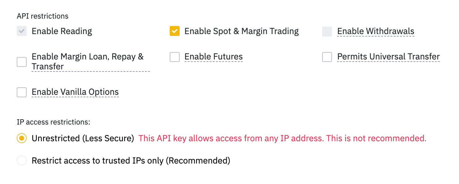 Binance Create API Restriction Change