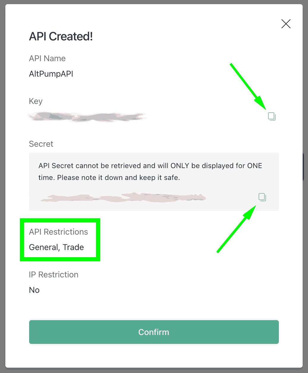 KuCoin Sub Account API Credentials Display