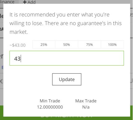 Select trade amount view