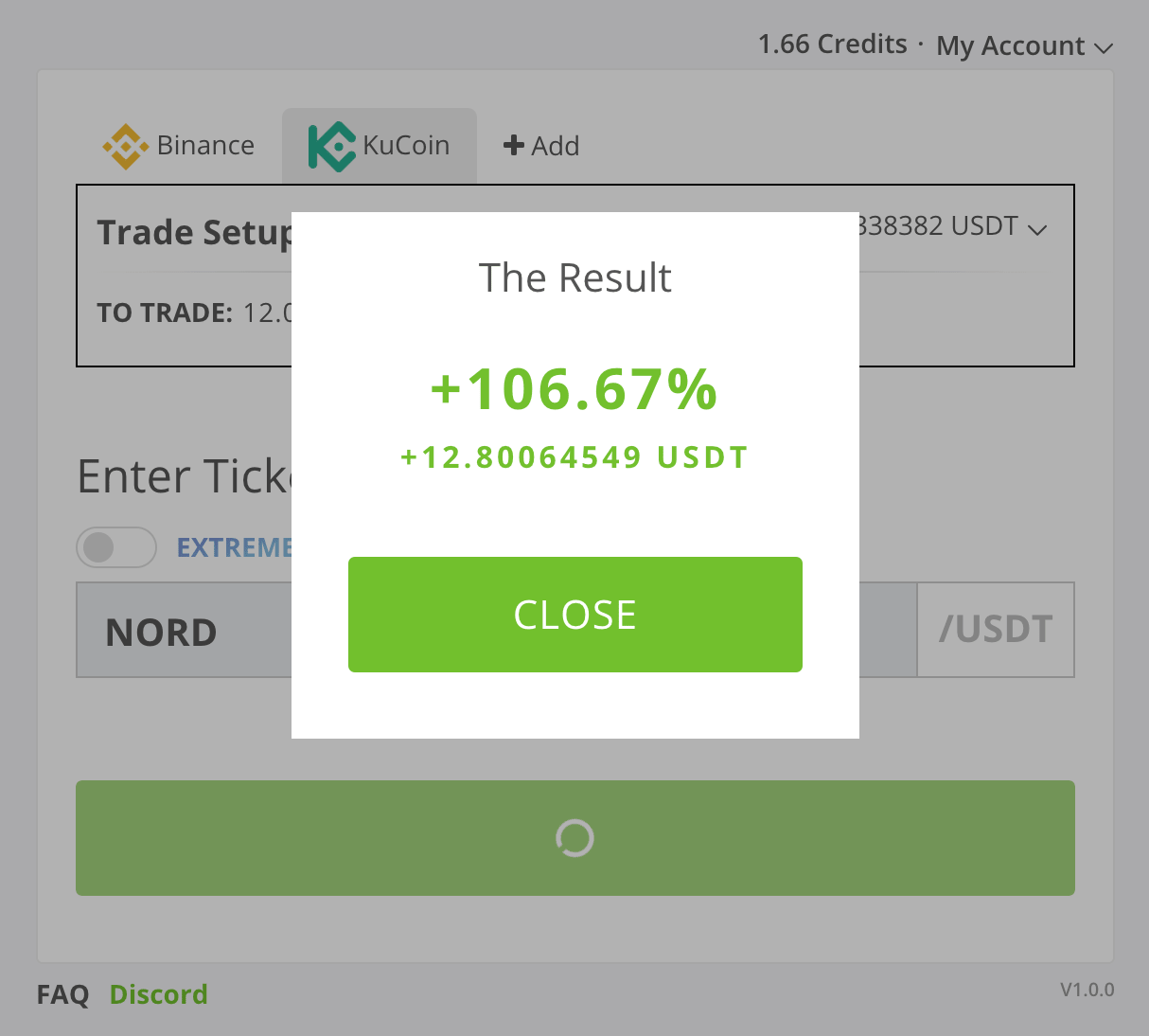 AltPump Bot trade results.